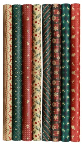 8 Pièces Papier Présent de Noël en Kraft, Motif Festif Rétro | Découpe, Usage Origami, pour Fleur, Thème Classique Motifs Variés, Lot Aléatoire Style Aléatoire