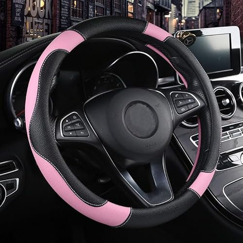 Istn Unisex Sport Stil Kontrast Farbe rutschfeste Schweiß Gute atmungsaktive PU Kunstleder 38 cm Auto Lenkrad Abdeckung Rosa
