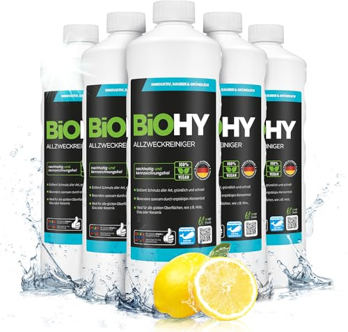 BiOHY Allrengöringsmedel (6 x 1l flaska) | Skonsam professionell universalrengöringsmedel för hushåll och bil | helt biologiskt nedbrytbart (Allzweckreiniger)