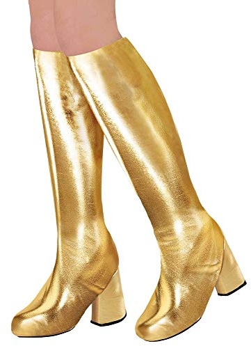 shoperama 70er Metallic Damen Stiefel Überzieher Stulpen glänzend Disco Festival Show Revue Space-Girl Kostüm-Zubehör, Farbe:Gold
