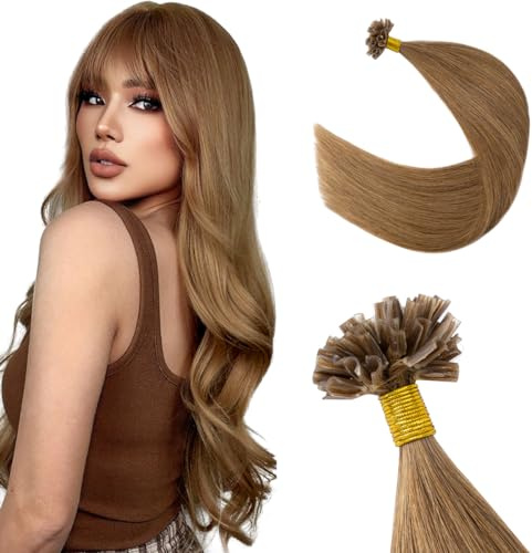 Extensions Echthaar Bondings Haarverlängerung Glatt Natürlich Weich Haarteil Keratin U Tip 1 Gramm/Strähne 50 Gramm 50cm 06# Hellbraun