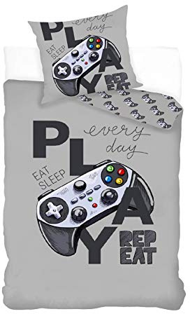 BrandMac Gamer Kinder-Bettwäsche-Set 135x200 80x80 Baumwolle Controller Player