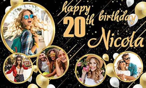 Personalisiertes Outdoor-Geburtstagsbanner Fotos Gold Schwarz Party Feier Sterne Luftballons Event Dekoration Poster jedes A