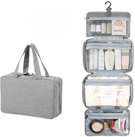 Toiletry Bag Travel Bag with Hanging Hook, toiletry bags for women Waterproof Makeup Cosmetic Bag Travel makeup bag Travel accessories Travel size toiletries Full Sized Container, Toiletries (Gray)