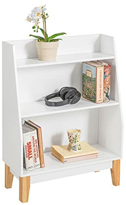 SoBuy KMB47-W Kinderregal mit 3 Fächern Bücherregal Aufbewahrungsregal für Kinder Standregal mit Massivholzbeine weiß BHT ca.: 60x80x25cm