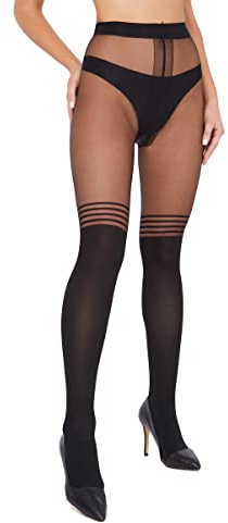 OVISSA Svarta mönstrade mjuka damstrumpbyxor, prickar, ränder och mer svarta sexiga eleganta tights imitationsstrumpor för kvinnor damer 40 hål för många tillfällen för arbete, fest eller dagliga
