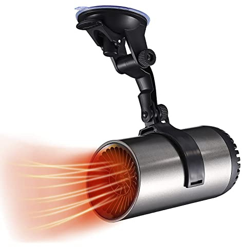 Calefactor para Coche 12V con Enchufe de Mechero, Portátil 150W Descongelador Parabrisas Desempañador, 360 ° Ajustable con ventosa, 2 en 1 Calefacción y Ventilador de Refrigeración