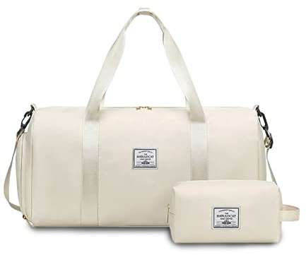 FANDARE Damen Reisetaschen Herren Klassische Sporttaschen Handgepäck mit Kosmetiktasche Weekender Umhängetasche Übernachtung Kliniktasche Schwimmtasche Trainingstasche Tote Bag Weiss