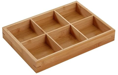 Wooden Divided Serving Platter, Multi Compartments Cracker Appetizer Plate for Hot Pot Restaurants Sushi Plate (6 Compartments)