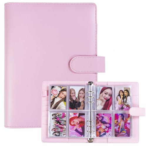 A5-Bindekarte Sammler mit 30 Pack 4-Pocket-Seiten,6 Ringbuch-Album mit 240 Kartenfächern, PU-Leder-Bindemittel mit magnetischem Schnallenverschluss zum Organisieren von Sammelkarten, K-Pop-Fotokarten