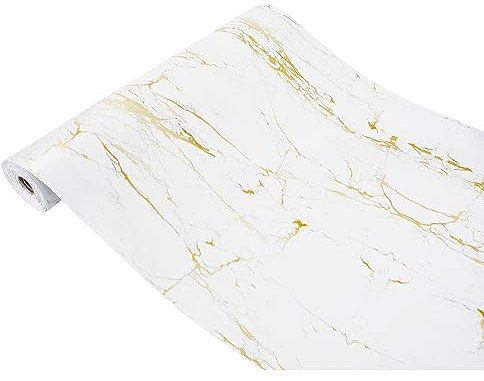 Klebefolie Möbel 45x1500 cm | Selbstklebende Möbelfolie in Stein-, Marmor- und Betonoptik | Folie für Möbel wasserfest und leicht anzubringen für Küche und Bad | Marmor Gold/Weiß