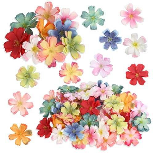 salbsever 100 Stück Künstliche Blumenköpfe, Kunstblumen Blütenköpfe, Blumen Künstliche Bunt Pflaumenblüte Köpfe für DIY Basteln Hochzeit Feste Party Home Deko 4,5cm Blumen