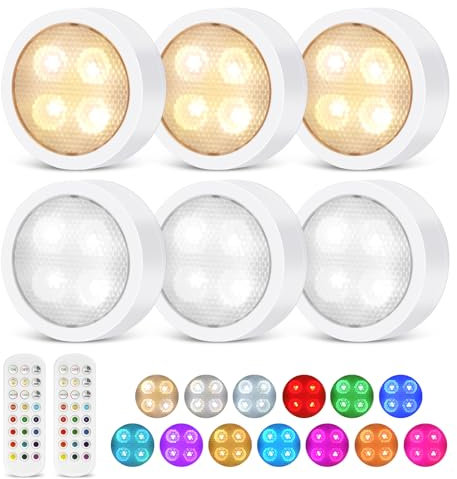 Hossom Schrankbeleuchtung LED Unterbauleuchte Küche ohne Kabel (13 Farben, Timer, und Memoryfunktion) Schranklicht mit Tap Control und Fernbedienung Dimmbar LED Spot Batteriebetrieben