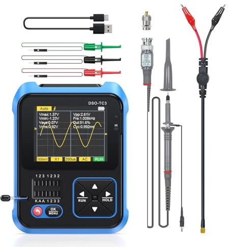 DEWIN Kit d'oscilloscope numérique, DSO-TC3 3 en 1 Générateur de Signal de Testeur de Transistor d'oscilloscope numérique Portable