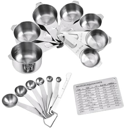 PRETYZOOM 15piezas Tazas y Cucharas Medidoras Acero Inoxidable Herramientas De Cocina Multiusos