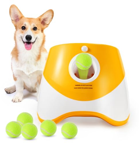 Galatée Automatischer Ballwerfer - Kleiner Interaktiver Ball-Launcher für Hunde Mit 6 Mini-Tennisbällen (Orange)