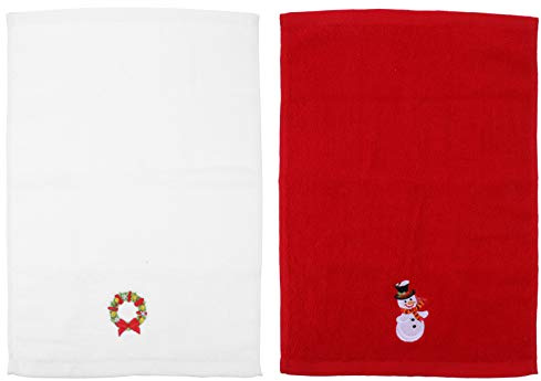 FONDOTIN 2stücke Weihnachts-handtücher Mit Kreativer Dekorative Gesichts Und Für Weihnachten Für Festlichkeiten Gästehandtuch Zufällige Muster Rot Und Weiß