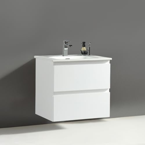 Alpenberger Waschbecken mit Unterschrank 60 cm Breit Weiß | Badezimmermöbel Set | Waschtisch fürs Bad und Gäste WC | Waschbeckenunterschrank Hängend | Badmöbel Vormontiert