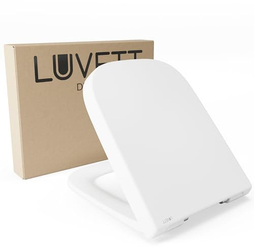 LUVETT® WC-Sitz Q600 Weiß eckig mit Absenkautomatik SoftClose, EasyClean (abnehmbar), Duroplast, einfache Befestigung von oben, Made in EU, u.a. für Geberit Smyle Square