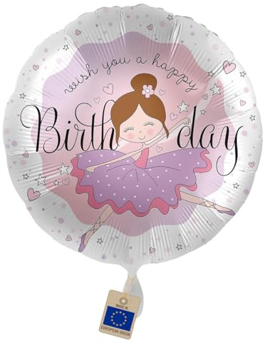 Folienballon Ballerina Happy Birthday – Mädchen Geburtstag | Rosa-lila Ballon für kleine Tänzerinnen – Geschenk und Deko für Geburtstag, Ballettparty & Tanzparty, Luft/Helium