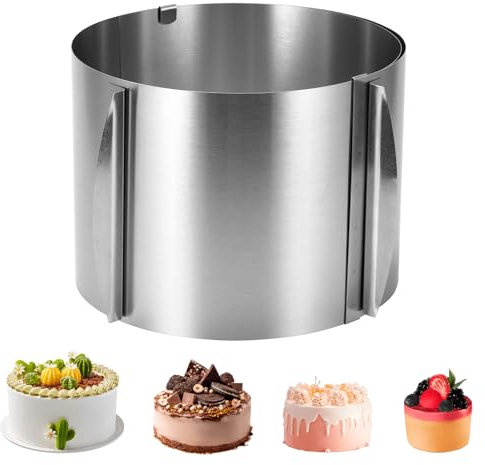 Cake Ring, Adjustable Cake Baking Ring Stainless Steel with Cake Collar, 6 to 12 Inch Baking Ring with Mousse Ring for Baking Cooking Crumpets Eggs Pastry Desserts 15CM Height