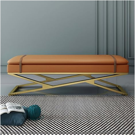 Ottomane für Schlafzimmer Moderne Eingangsbank, gepolsterte Leder-Essbank mit Metallgestell, gepolsterte Sitzbank mit Akzentfuß for das Schlafzimmerende des Bettes/Wohnzimmers Ende der Bettbank ( Colo