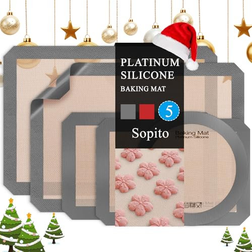 Silicone Baking Mat, Sopito Set of 5 Non Stick Baking Sheets Reusable Heat Resistant 250°C/480°F Silicone Pastry Mat for Roasting and Food Preparation, Grey