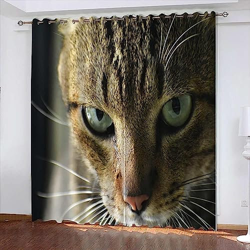 Vorhang Blickdicht Wohnzimmer - Gardinen Blickdicht 3D Tier Katze Vorhänge Thermo Schlafzimmer Dekoschals Gardine Blickdichter Ösenvorhang, 2Er Set 220 B X 215 H cm - Kinder Vorhänge-8Z4T0Z2R