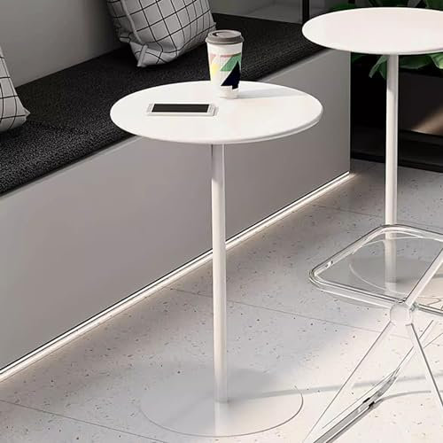 Bistrotisch, Stehtisch aus Eisen, Freizeittisch, runder Esstisch, Sofa, Beistelltisch für Garten, Außenterrasse, Bistro, Café, Wohnzimmertische, Küchentisch mit Metallfuß, weiß (Größe: 48 x