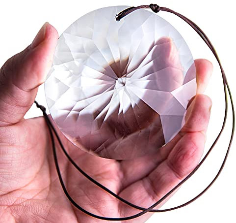 HDCRYSTALGIFTS 85mm Round Bauhinia Crystal Sun Catcher,Hanging Faceted Crystals Large Window Prisms Suncatcher Ornament Rainbow Maker Chandelier Crystal Pendant