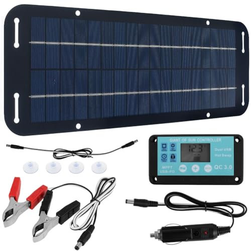 Junterone Kit di Solari 20W 12V Caricabatterie Solare, Alimentazione USB Telefono Cellulare Batteria Esterna Impermeabile per Esterni