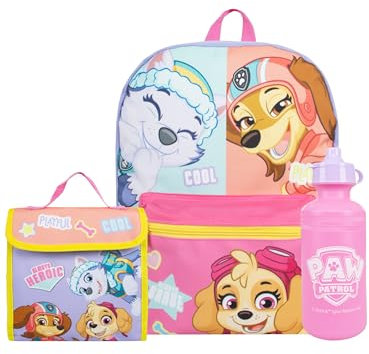 Paw Patrol Backpack 3 Piece Set | Girls School Bag Set | Skye Girls Backpack, Lunch Bag And Water Bottle | Purple | One Size