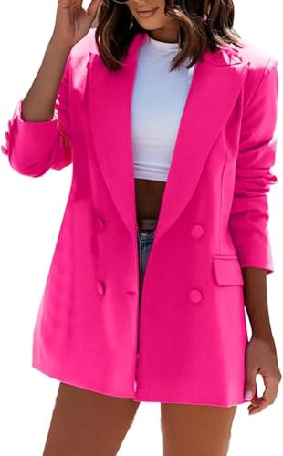 Blazer Elegante da Donna Estivo Casual da Lavoro Doppiopetto Blazer Casual Moda da Donna Ampio da Ufficio Monocromatico (Rosa,XXL)