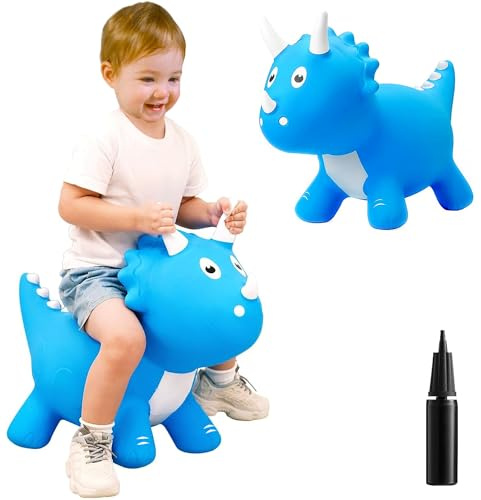 ZHUYNXIR Inflatable Bouncy Dinosaur toys, bouncy hoppers horse,Jumping Dinosaur Toy, Kid favorite jumping toy. Perfect for birthday, Bouncy Dinosaur hoppers,Dinosaur-Blue.
