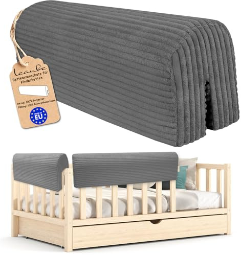 Leanbe Bettkantenschutz für Kinderbetten Kissen für bettumrandung Rausfallschutz Abdeckung Kantenschutz für Babybett (GRAU Cord, 50cm)