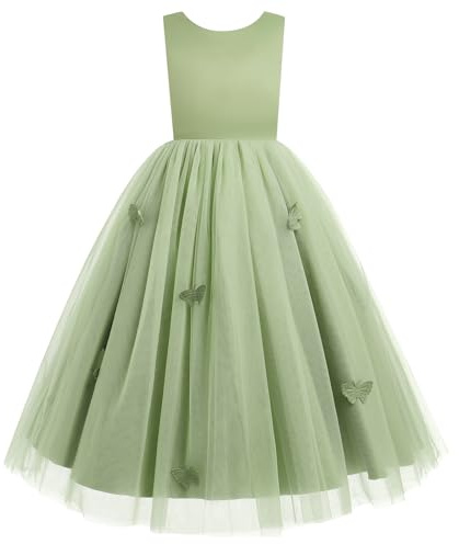 Odizli Blumenm�dchenkleider Kinder M�dchen �rmellos Schmetterling Prinzessin T�llkleid Blumenm�dchen Kleid Festliche Hochzeit Erstkommunion Kommunionkleid Lang Ballkleid Abendkleid Gr�n 5-6 Jahre