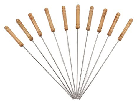 NINESHE Lot de 10 Brochettes à Brochettes avec Manche en Bois, 30 cm, en Acier Inoxydable, pour Barbecue d'Extérieur, Camping, Feu de Camp, Grillades