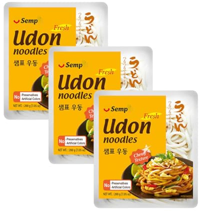YIJIA | Pack 3 x 200g Fideos de Udon Frescos - Tallarines coreanos gruesos y elásticos