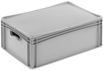 Aufbewahrungsbox mit Deckel | stabile Eurobox in 32 Ausführungen | Behälter für Garten, Haushalt, Lager oder Werkstatt – mit aufliegendem Deckel (Geschlossen - mit Handgriff, 60x40x23,3 cm)