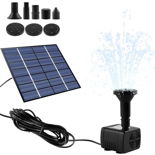 Solar Water Fountain, DIY Solar Powered Water Pump with 3 Nozzles & 3m Power Cord, Solar Pond Pumps for Garden Water Features, Solar Fountain Pump for Bird Bath