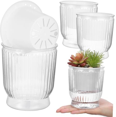 Veemoon 4piezas Jarrón Hidropónico Transparente De Plástico Macetas De Autorriego para Plantas De Interior Jardín Huerto