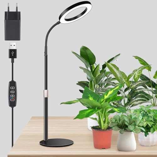 Ainiv Lampe pour Plantes 80 LED, Lampe de Croissance pour Plantes d'Intérieur Spectre Complet, avec Minuterie 6/12/16 h, Hauteur Réglable de 43 à 60cm, pour Tous Types de Plantes
