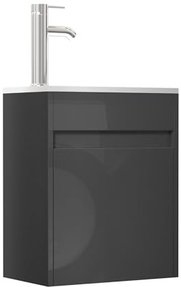 UEV Mobile Bagno con Lavabo in Resina, 41CM Mobili Bagno Salvaspazio Sospeso, Rubinetto Cromato a Risparmio Idrico e Scarico Pop Up, Piccolo, Nero