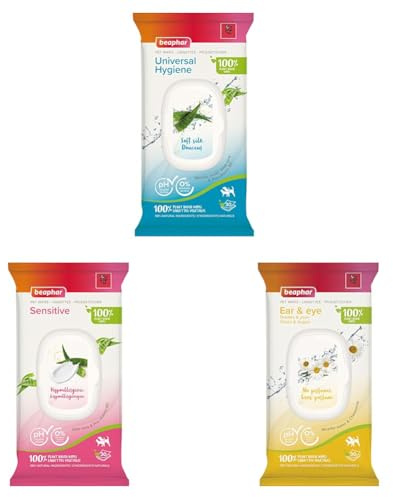 Beaphar | Pet Wipes 1 x Universal Hygiene + 1 x Sensitive Grooming + 1 x Ear & Eye | For Cats & Dogs