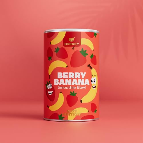 BREKKY – Kids Smoothie Bowl Erdbeer Banane – fruchtiges Frühstück für Kinder – 100% natürlich & vegan – ohne Zuckerzusatz, mit gefriergetrockneten Früchten – gesundes Frühstück für kleine Entdecker
