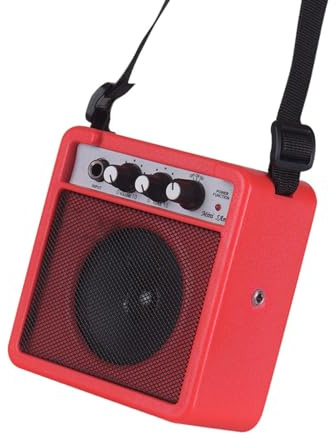 SPYMINNPOO Mini Tragbarer 5-W-Gitarrenverstärker-Lautsprecher mit Overdrive-Lautstärke-Tonanpassung für Akustische E-Gitarristen, Schwarz (Rot)