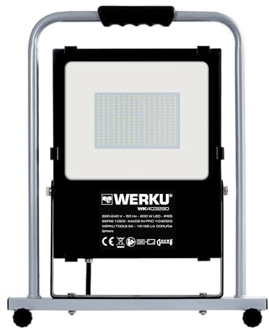 Werku WK403290, Projecteur LED Lumière Travail, Qualité Professionnelle, Puissance 200 W, Protection IP65, Technologie SMD, Luminosité 18000 LM, Portée Faisceau 60 M