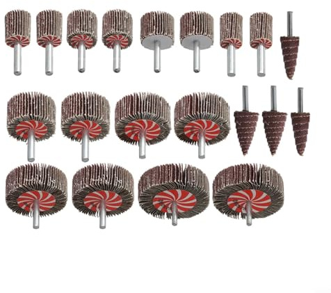 Gettimore Fächerschleifer-Set, Körnung 80, 20-teilig, für Metall- und Holzbearbeitung, flexible Fächerräder für Konturschleifen, Entgraten und Oberflächenveredelung, für Bohrmaschine