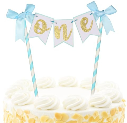 Handmade Blue One Cake Topper, First Birthday Cake Topper for Baby Shower Favours, Gender Reveal, Baby Photo Booth Props