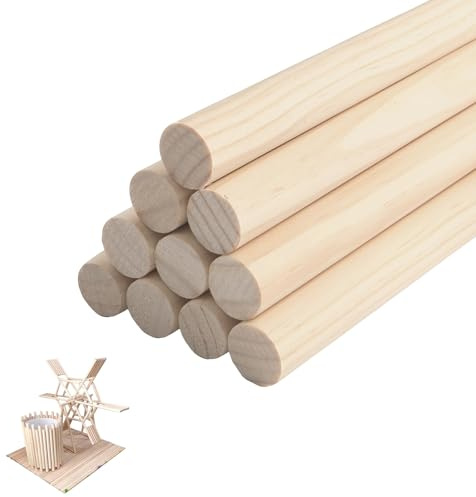 QINGYIWL 10 Stück Holzstäbchen, 2 cm x 30 cm Rundholz, Holzstäbe zum Basteln, Natürliche Rundstab Holz für DIY Bastelartikel, Dekorationen